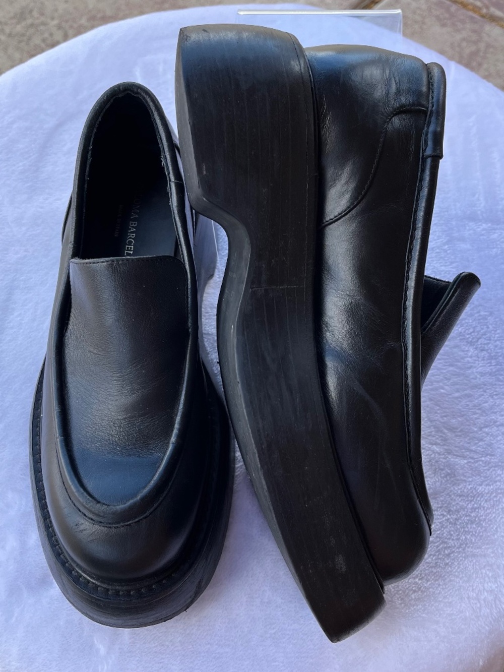Paloma Barcelo Platform Oxfords Chunky Loafers Black Leather EUR 38 US 8